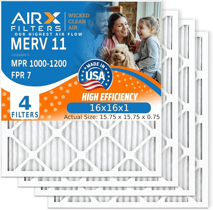 AIRX FILTERS WICKED CLEAN AIR. 16x16x1 Air Filter MERV 11 Electrostatic Pleated by AIRXFILTERSWICKEDCLEANAIR