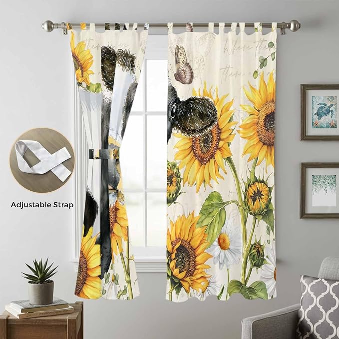 Yellow Sunflowers Living Room Curtains 96 Inch Length, Window Curtains Tab Top - Image 5