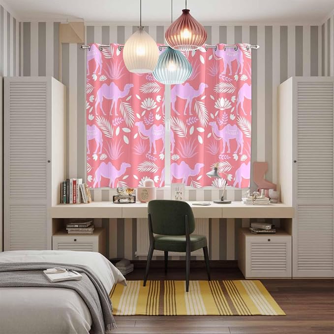 2 Panel Kitchen Cafe Curtains, Desert Camel Sunlight Filtering Nature Air - Image 5
