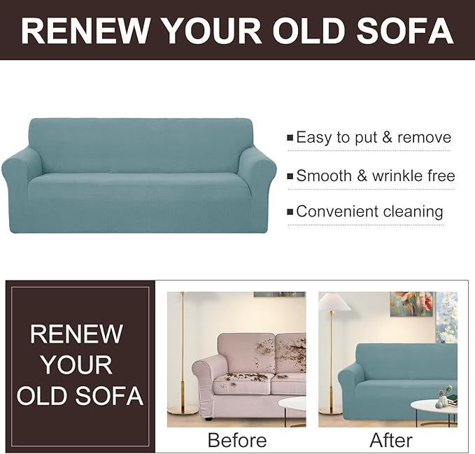 U-NICE HOME 4 Seater Stretch Couch Cover Sofa Cover Washable Sofa Slipcover Furniture Protector for 3 Cushion Couch Sofa Pet Friendly, Light Blue