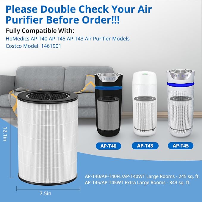 AP-T45 AP-T40FL AP-T43 HEPA Replacement Filter Compatible - Image 2
