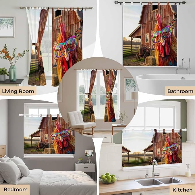 Farm Rooster Living Room Curtains 96 Inch Length, Window Curtains Tab Top - Image 7