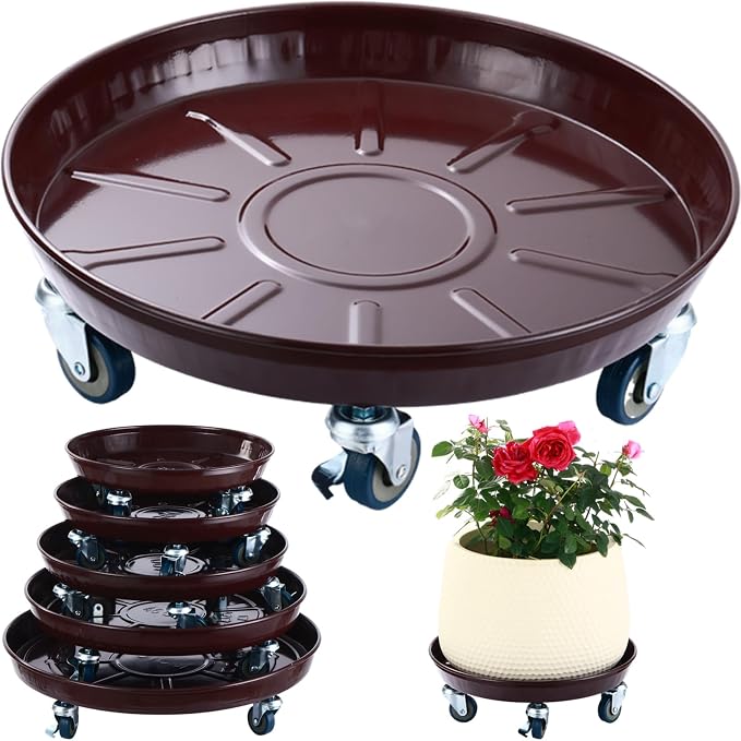 3 Packs Metal Plant Caddy with Wheels 16" Rolling Plant Stand Heavy Duty Plant - Image 9
