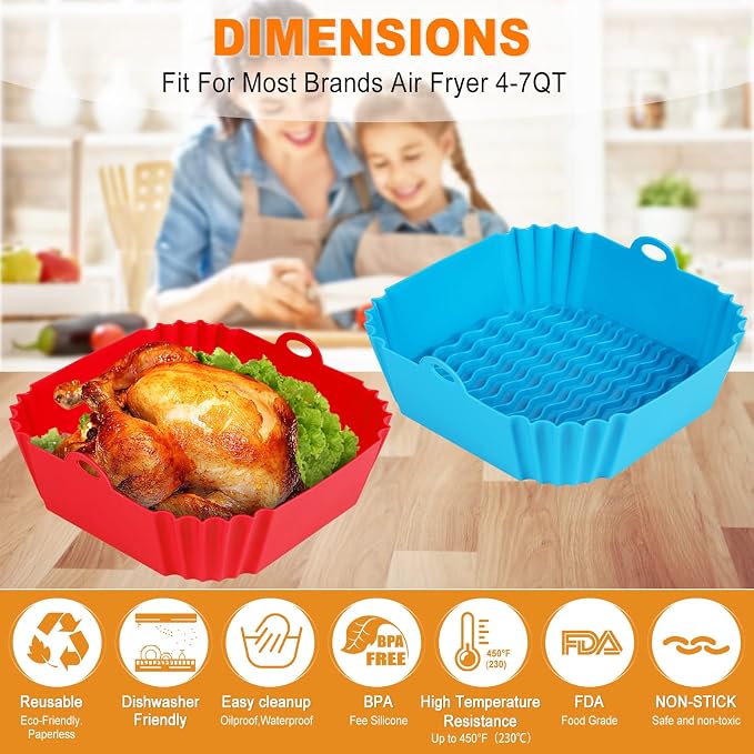 Boribim 2 PCS Square Silicone Air Fryer Liners - Image 7
