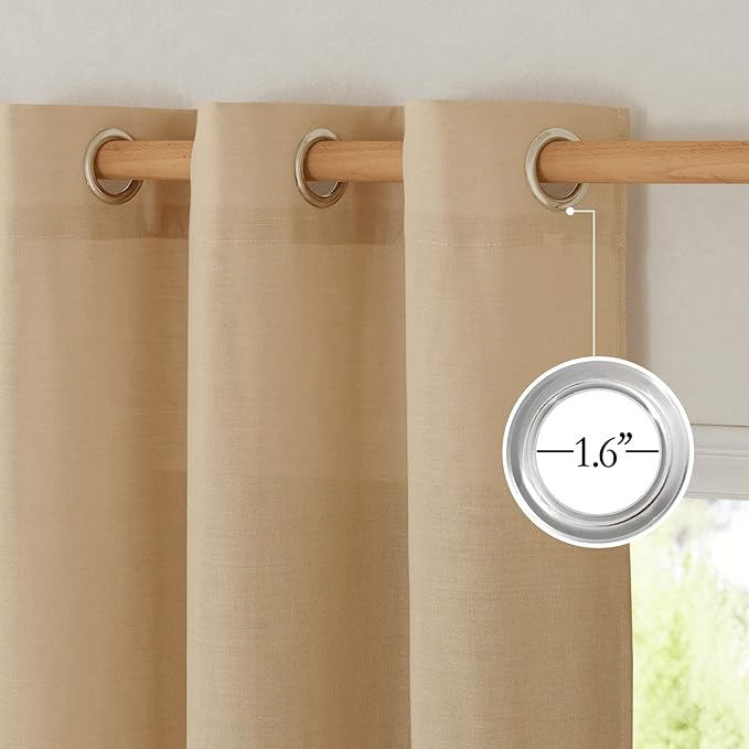NICETOWN Flax Burlap Linen Curtains for Room Divider, Grommet Top Thick Flax Semi Sheer Vertical Drapes Privacy Assured with Light Filtering for Sliding Glass Door, W68 x L96, 2 Pieces