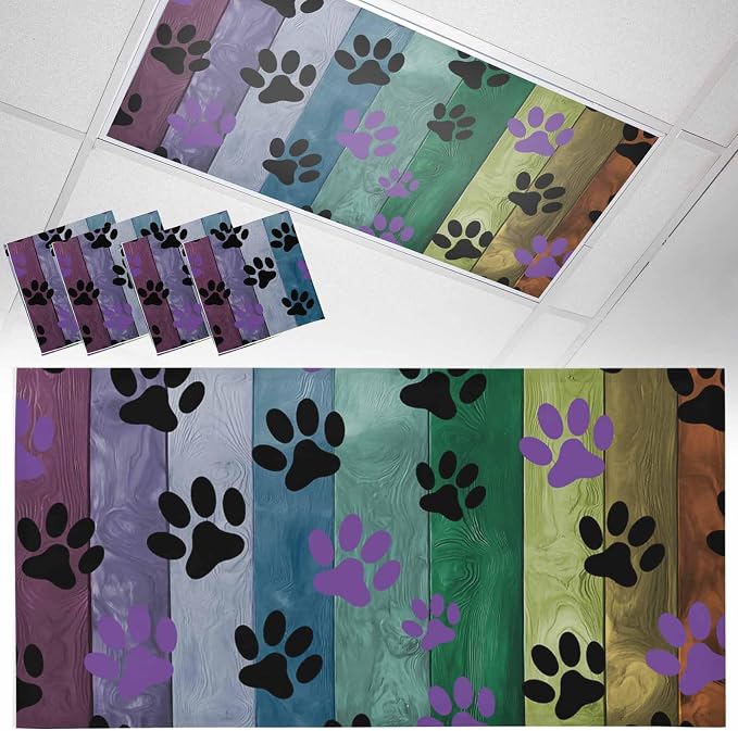 Yukro 4 Pack Fluorescent Light Covers Colorful Dog Paw Prints on The Board by Unknown