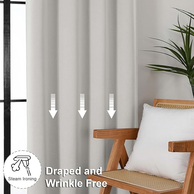 Simplebrand Ava Natural Extra Long 10ft Curtains for Patio 120 Inches Long 2 Panels Set, Room Darkening Solid Thermal Insulated Energy Saving Rod Pocket Window Treatment Curtains Drapes, 50 Wx120 L
