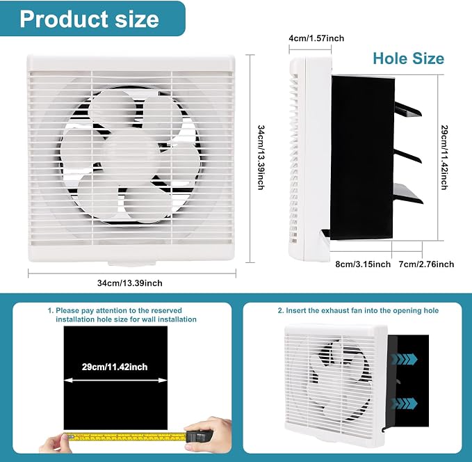 10 Inch Exhaust Fan with Mesh, Through-Wall Window Ventilation Fan, 110V - Image 2