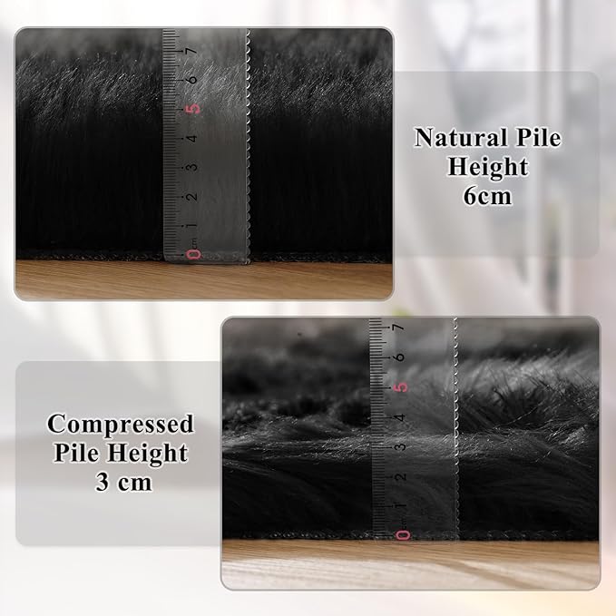 ORINOVA Black Faux Sheepskin Washable Fluffy Fur Area Rugs for Bedroom Small Fuzzy Carpet for Living Room 2x3 Boho Nursery Rug