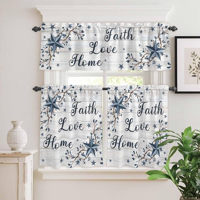 Kitchen Curtains Tiers and Valance Set of 3, Farmhouse Light Filtering Window - Image 2