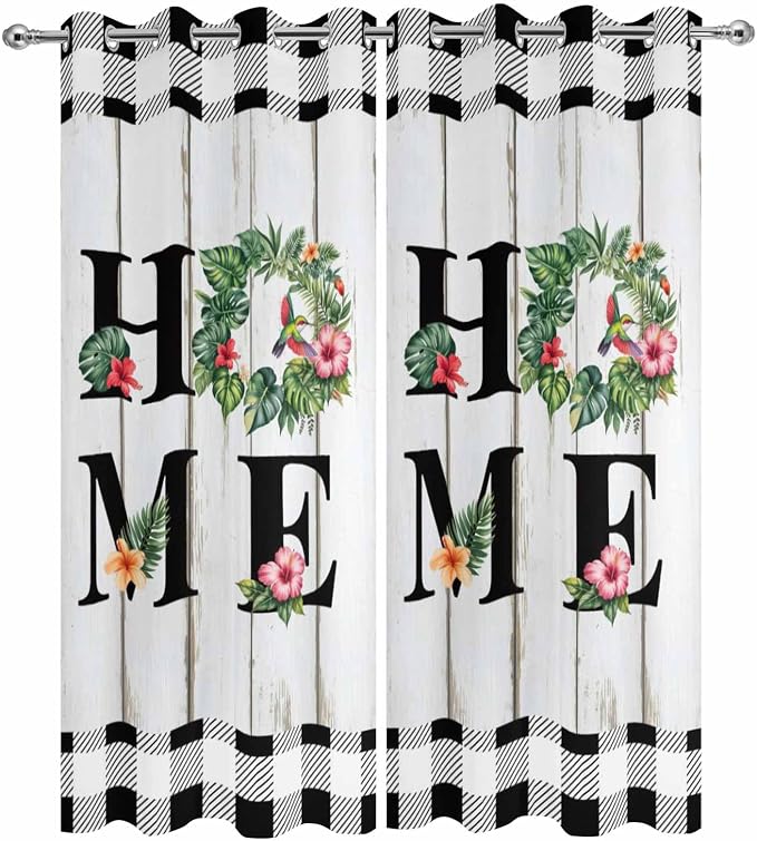 Summer Outdoor Curtains for Patio Leaves Garland Plumeria Wood Buffalo Plaid - Image 9