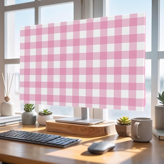 Minimalist Pink Buffalo Lattice Indoor TV Cover, Elastic TV Screen Protector - Image 4