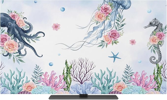 Summer Jellyfish Octopus Seahorse Indoor TV Cover, Elastic TV Screen Protector by Unknown