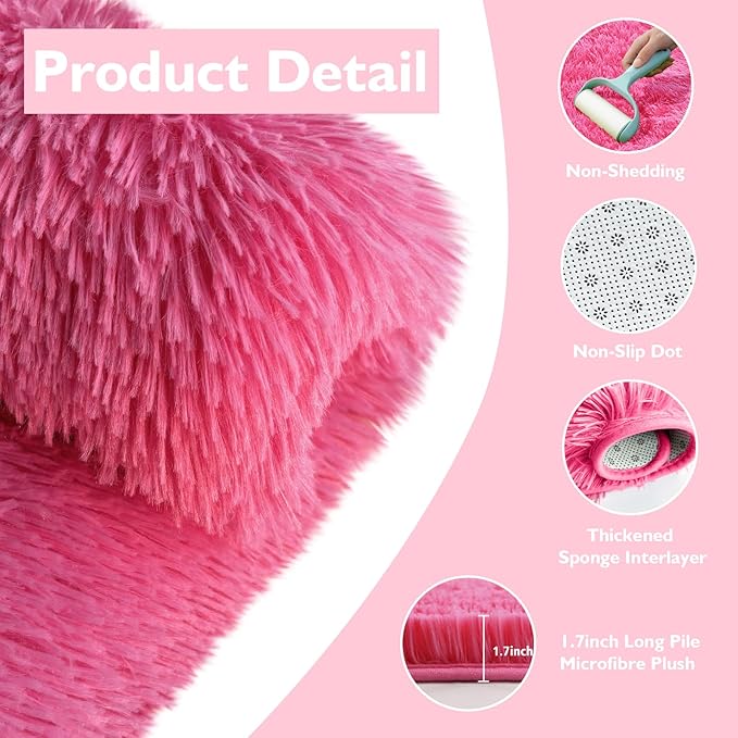 6x9 Fluffy Area Rug for Living Room,Shag Area Rugs for Bedroom,Soft Fuzzy Rug Non-Shedding Indoor Plush Carpet for Kids Bedroom Nursery Dorm Home Decor,Hot Pink