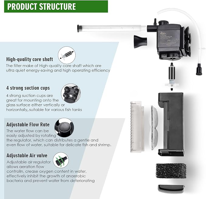 AQQA Aquarium Internal Filter, Submersible Power Filter in-Tank - Image 3