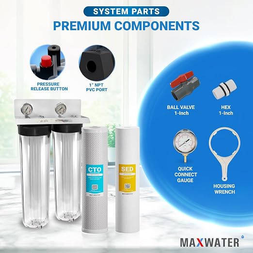 20" x 4.5" 2 Stage Whole House Water Filter System, CTO Filter, Ball Valve - Image 4