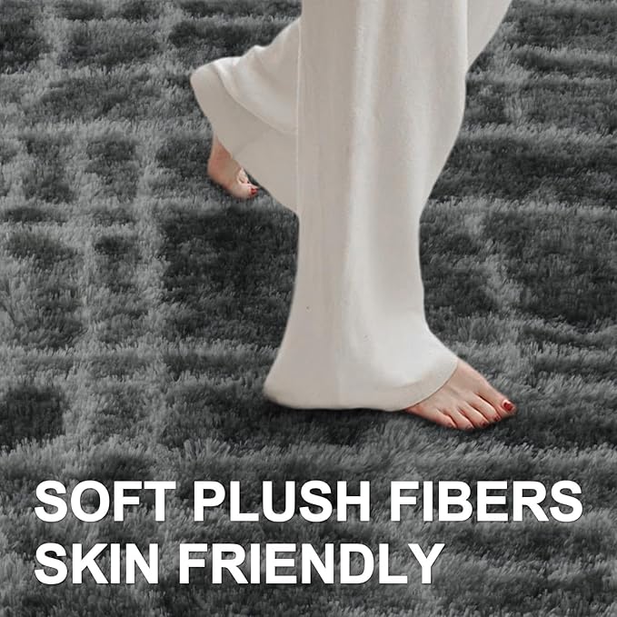 5x7 Ft Large Shag Rugs for Bedroom Living Room, Tie Dyed Ultra Soft Fluffy Furry Area Rug for Indoor Floor, Aesthetic Carpet for Home Decor (Grey)