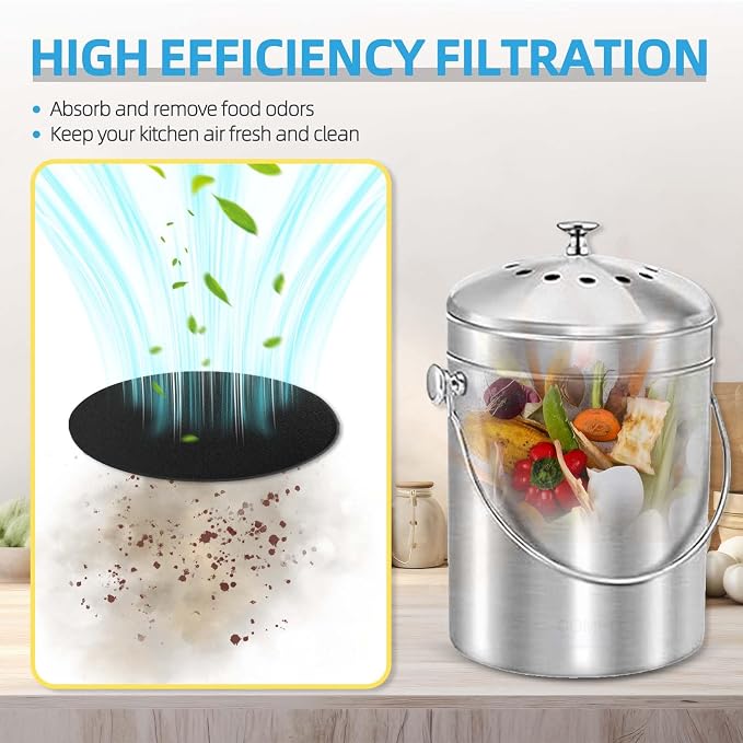 6 Pack Compost Filters for Countertop Bin, 6.7 Inch Charcoal Filters for - Image 3