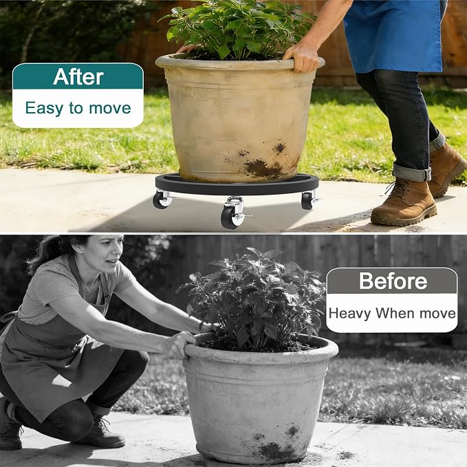 2 Pack Metal Plant Caddy with Wheels, Plant Stand with 360° Lockable Casters - Image 7