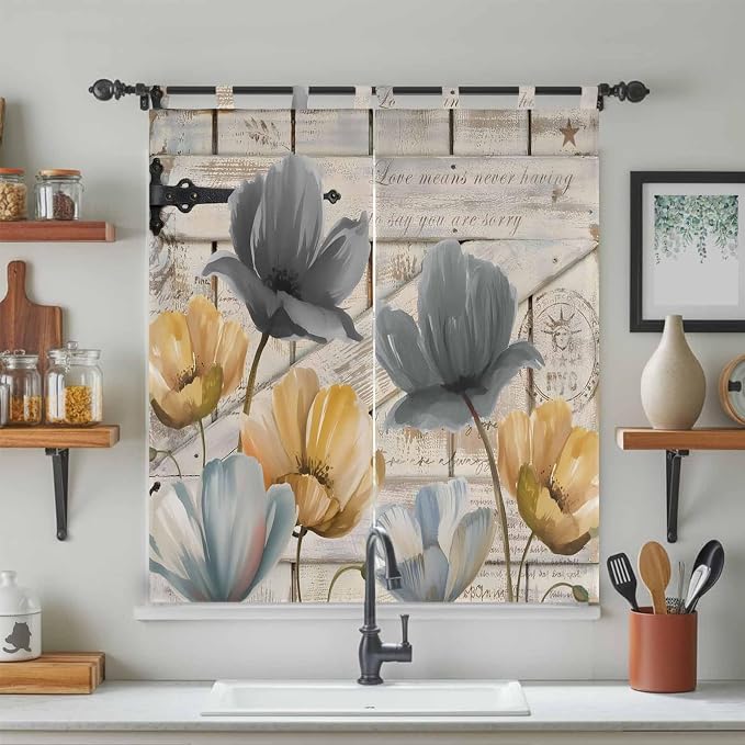 Spring Tulips Flower Living Room Curtains 84 Inch Length, Window Curtains Tab - Image 3