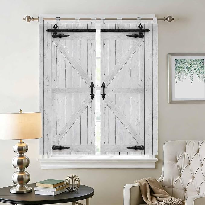 Farmhouse Wood Grain Living Room Curtains 84 Inch Length, Window Curtains Tab - Image 2