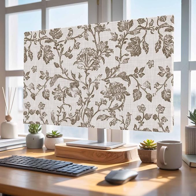 Vintage Farm Flower Leaves Sketch Indoor TV Cover, Elastic TV Screen Protector - Image 4