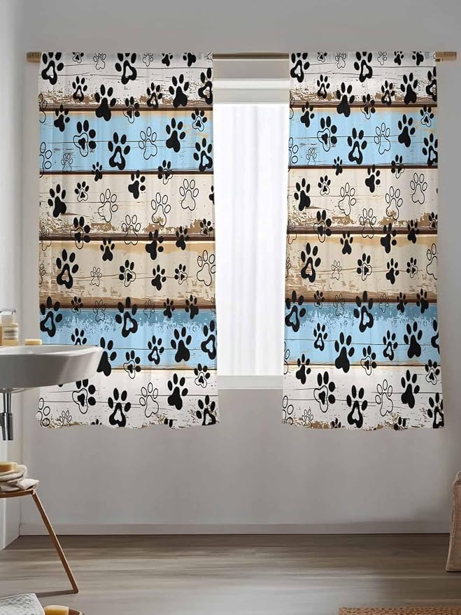 Sheer Curtains 63 Inch Length, Vintage Farmhouse Rustic Wooden Grain Privacy - Image 5
