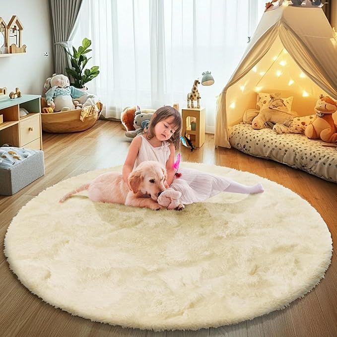 yulidayang Fluffy Round Area Rugs for Bedroom,4'X4'Shag Circle Area Rugs for Girls Room,Non Slip Fuzzy Plush Rug for Kids Room Living Room and Dorm Home Decor Rug