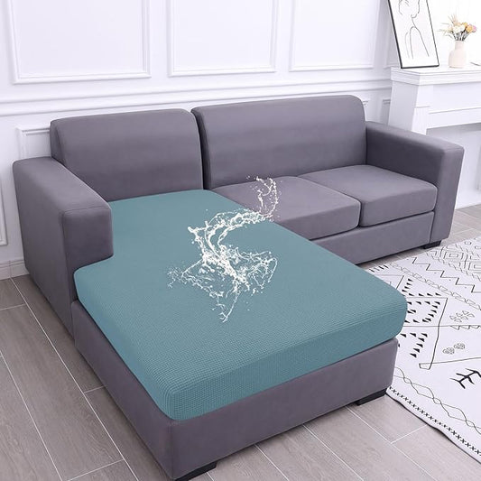 hyha Waterproof Sectional Couch Covers, Non Slip Sofa Couch Cushion Covers L Shape, Thick Stretch Jacquard Fabric, Washable Sofa Slipcovers with Elastic Bottom (1 Piece for Chaise, Lake Blue)