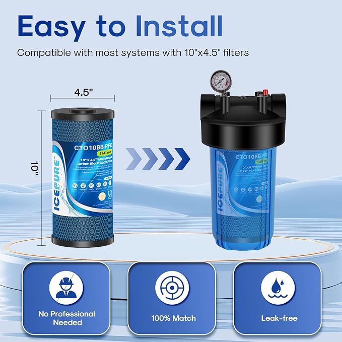 ICEPURE 1 Micron 10" x 4.5" Whole House PFOA/PFOS Carbon Water Filter Cartridge - Image 2