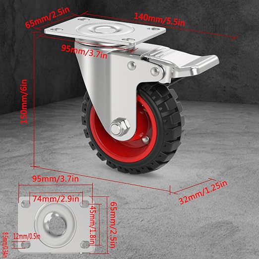 5" Swivel Caster Wheels with Safety Dual Locking and Rubber Tire Wheels - Image 2