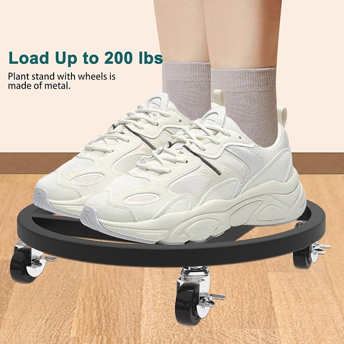 2 Pack Metal Plant Caddy with Wheels, Plant Stand with 360° Lockable Casters - Image 8