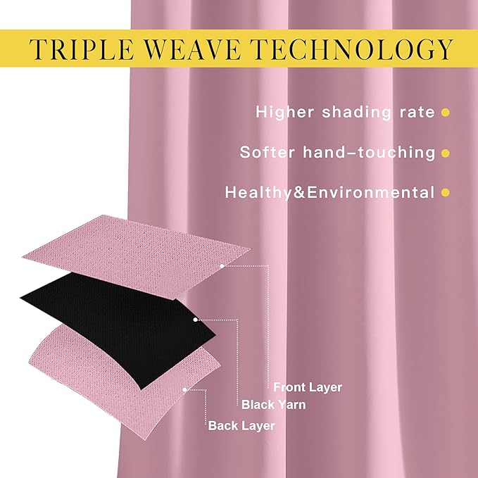 NICETOWN Room Darkening Curtain Panels - (52 inches W x 120 inches L, Crystal Pink, 2 Panels) Toddler Boy Bedroom Drapes with Grommet Top, Energy Smart Window Treatment Curtains