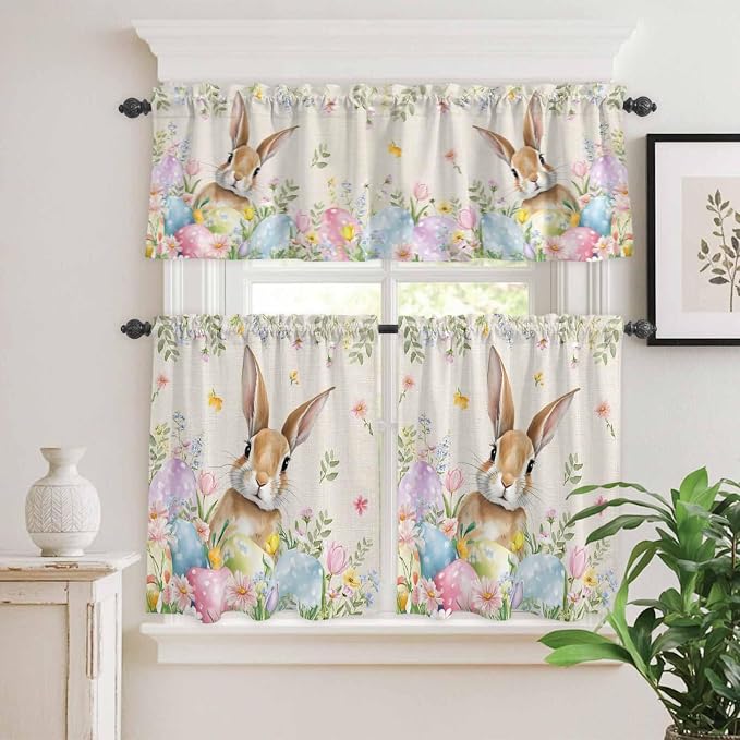 Kitchen Curtains Tiers and Valance Set of 3, Easter Light Filtering Window - Image 2