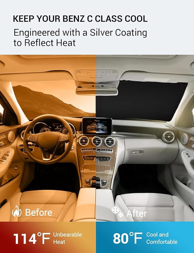 Proadsy 2026 Upgrade Windshield Sun Shade Custom Fit 2008-2014 C Class Foldable - Image 3