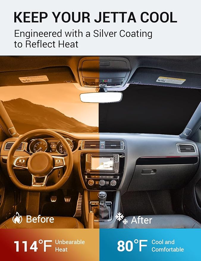 Proadsy 2026 Upgrade Windshield Sun Shade Custom Fit 2011-2018 VW Jetta - Image 3