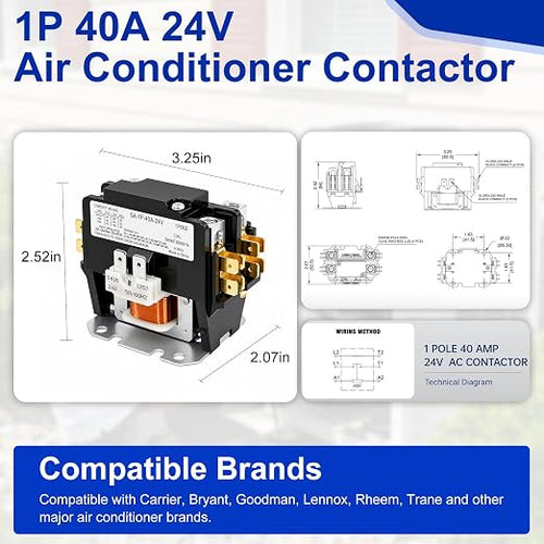 1 Poles 40 Amp 24VAC DP40241 Air Conditioner Contactor Direct Replacement - Image 2