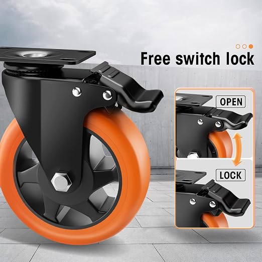 Casters, Top Plate Swivel Wheels, Locking Casters - Image 3