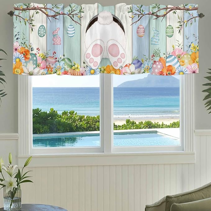Easter Curtain Valances for Windows, Kitchen Valance Window Treatment, Spring - Image 3