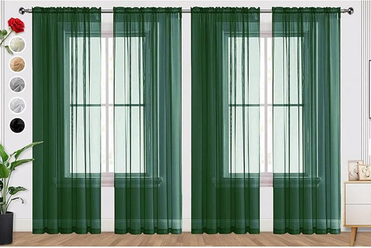 SpaceDresser Foliage Green Sheer Curtains 4 Panels Rod Pocket Semi-Sheer Curtain 108 Inches Long Light Filtering Voile Window Drapes for Bedroom Living Room Kitchen, Each 52W x 108L