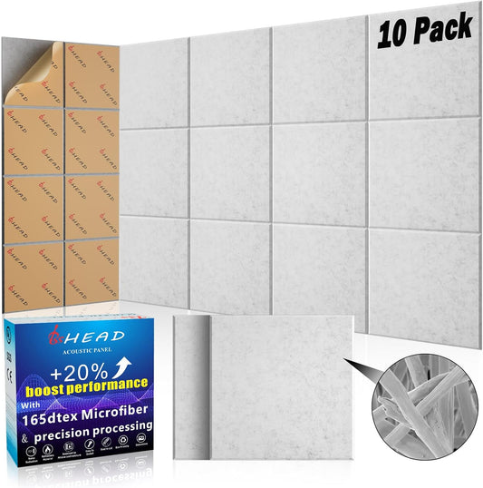 10 pcs 165dtex Microfiber Acoustic Panels ，Self-Adhesive Soundproof Wall Panels, 12 x 12 x 0.4 in Sound Proof Foam Panels for Walls, High Density, Noise Dampening Panels for Home Studio（Gray）