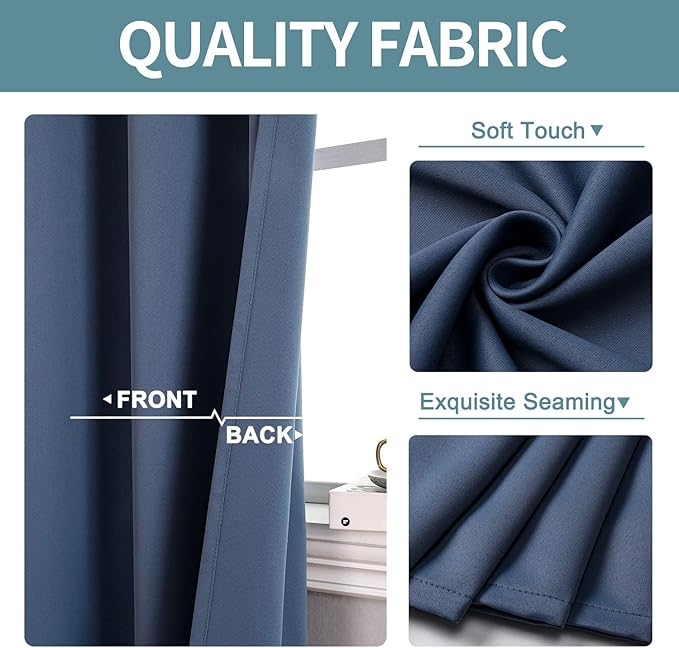 ChrisDowa Blackout Curtains 102 Inches Long 2 Panels Set for Living Room, Grommet Thermal Insulated Room Darkening Curtains for Bedroom (Stone Blue, 52 x 102 Inch)