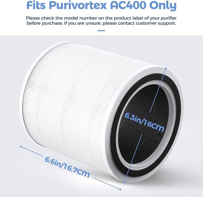 Purivortex AC400 Air Purifiers Multi-Effect HEPA Replacement Filter, 3-in-1 - Image 2