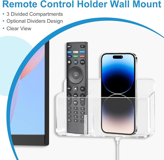 3 Slot Adjustable Remote Holder Wall Mount, TV Controller Holder Hollow Bottom - Image 4