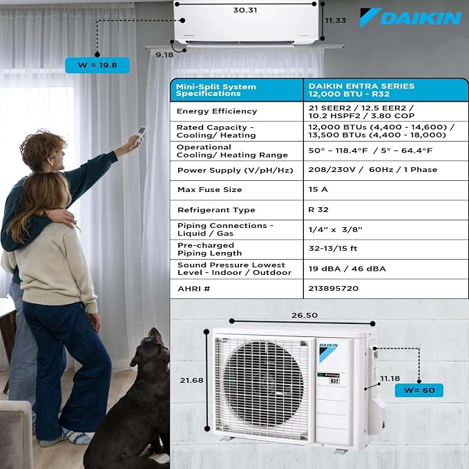 Daikin 12, 000 Btu 21 SEER2 Oterra Series Ductless Mini-Split Wall Mount Heat - Image 3