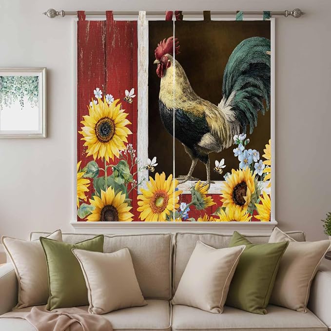 Chicken Sunflowers Bathroom Curtains 63 Inch Length, Window Curtains Tab Top - Image 9