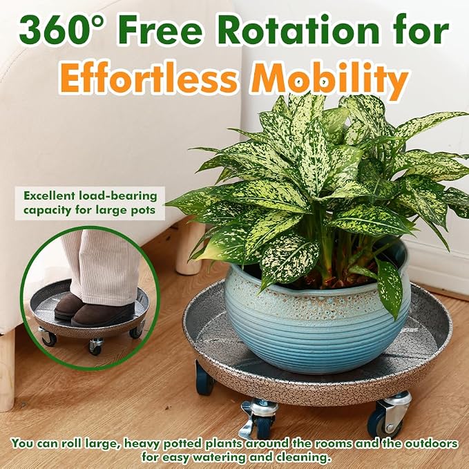 3 Packs Metal Plant Caddy with Wheels 16 inches Rolling Plant Stand Heavy Duty - Image 8