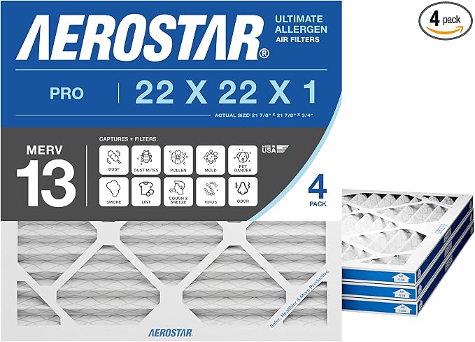 Aerostar 22x22x1 MERV 13 High Efficiency Pleated Air Filter, Electrostatic AC by AirFiltersDelivered