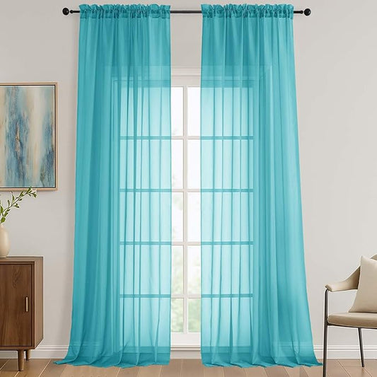 OVZME Turquoise Sheer Curtains 120 Inches Long 2 Panels Set, 59 Inch Extra Wide Soft Airy Lightweight Sheer Curtains for Living Room, Farmhouse Voile Filmy Rod Pocket Drapes, 59Wx120L Inches
