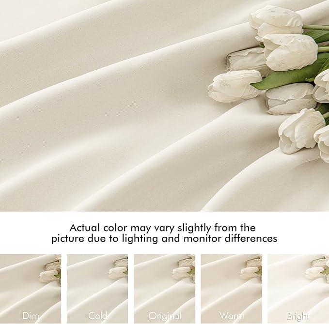 MIULEE Beige White Back Tab Blackout Curtains 108 Inch Long 2 Panels Set for Bedroom, Rod Pocket/Pinch Pleat Extra Long Thermal Insulated Living Room Darkening Pleated Light Blocking Drapes